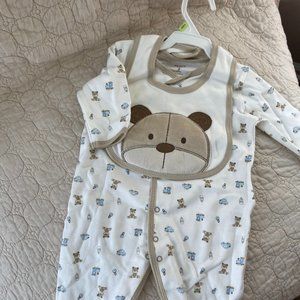 Carter's - Teddy Bear, Train & Car - One Piece with Bear Bib - 3 Months